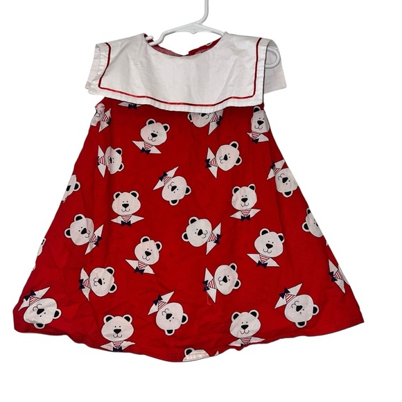 Vintage handmade red nautical teddy bear print dress *2-3T* - Picture 1 of 2
